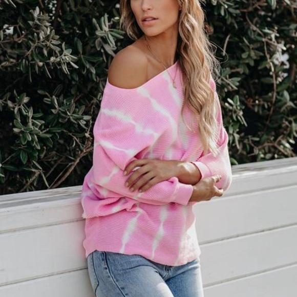 Vici Sweaters - Vici Pink and White Tie Dye Sweater